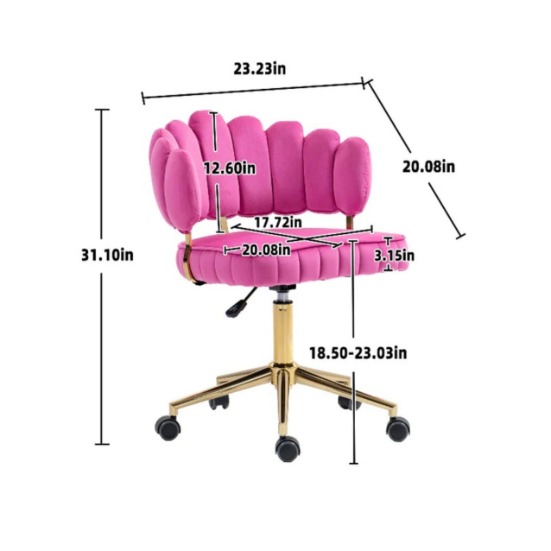 Velvet Home Office Desk Chair, Modern Cute Computer Chair, Wheels Swivel Height Adjustable Task Chair, Rose Red Velvet-海智集-Default-