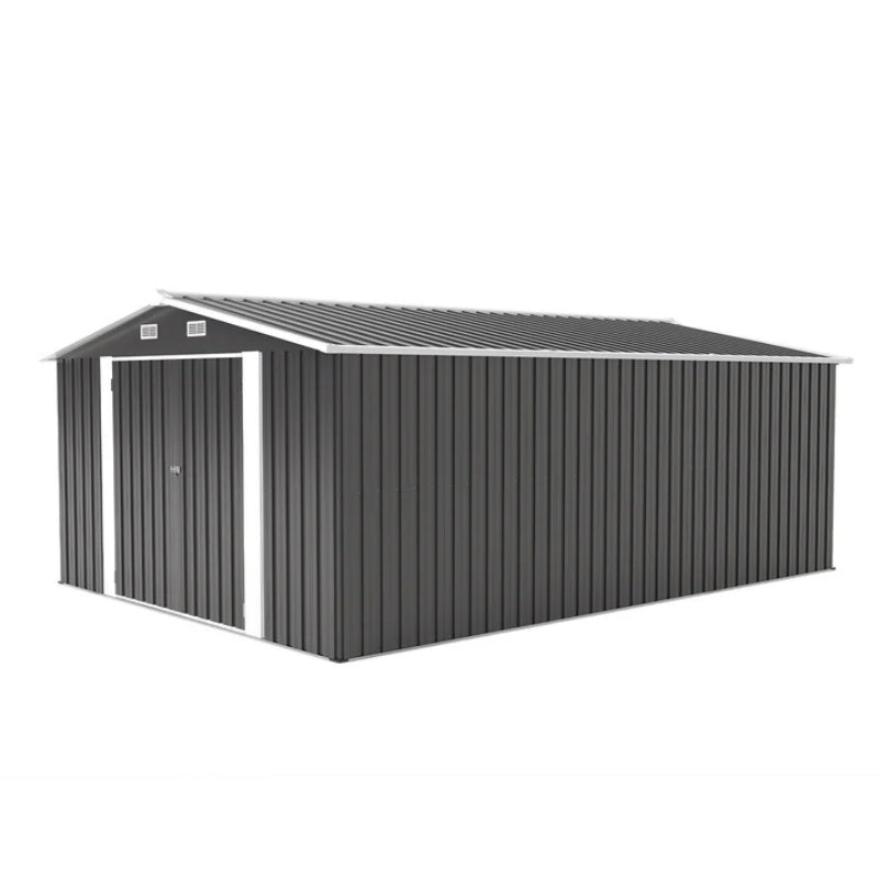 Campcraft Outdoor Storage Shed 10×14 FT with 3 Lockable Doors,Utility Tool Shed Metal Storage Garden Sheds Frame and 4 Vents,for Backyard,Patio,Lawn,dark Grey-海智集-Default-