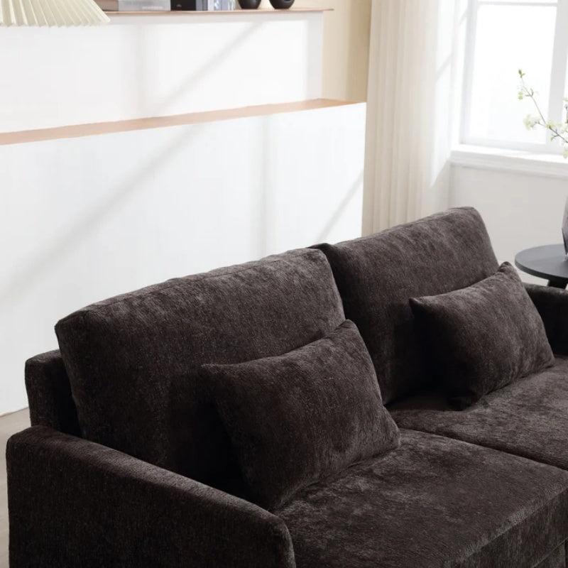 Mid Century Modern Chenille Fabric Loveseat Sofa with Brown Wood Feet, 2-Seat Upholstered Couch for Living Room or Bedroom, Black-海智集-Default-