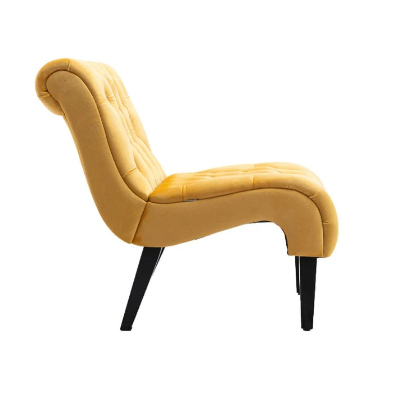 COOLMORE Modern Velvet Armless Accent Living Room Chair / Leisure Chair,Upholstered Fabric Button Comfortable Chair with Wooden Legs for Bedroom, Living Room, Office (Mustard Velvet)-海智集-Default-