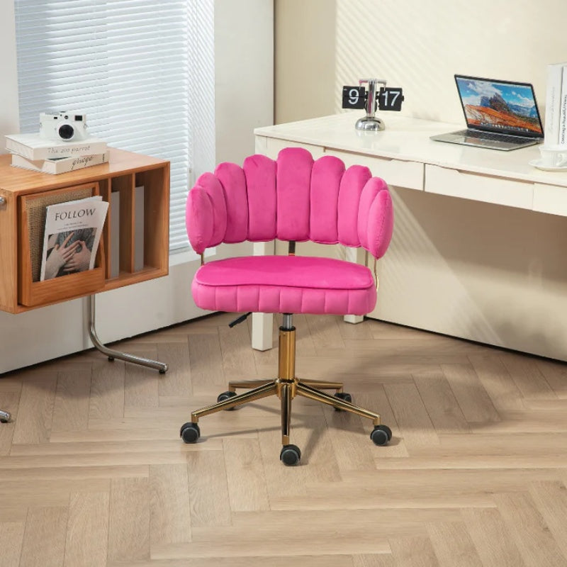 Velvet Home Office Desk Chair, Modern Cute Computer Chair, Wheels Swivel Height Adjustable Task Chair, Rose Red Velvet-海智集-Default-