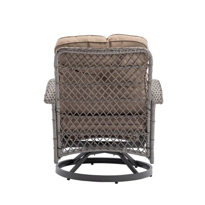 3 Pieces Outdoor Swivel Rocker Patio Chairs, 360 Degree Rocking Patio Conversation Set with Thickened Cushions and Glass Coffee Table for Backyard, Khaki-海智集-Default-