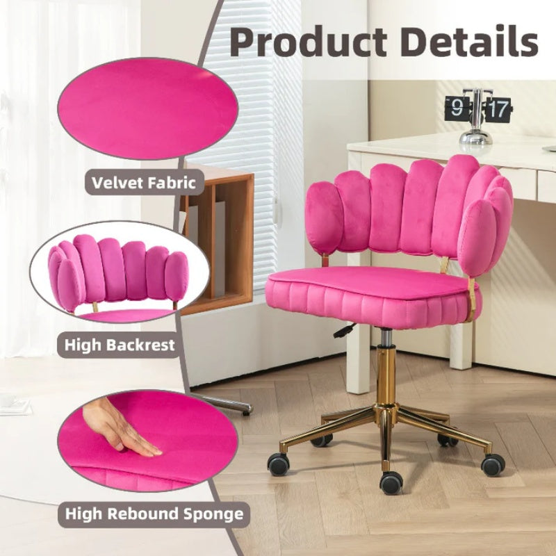 Velvet Home Office Desk Chair, Modern Cute Computer Chair, Wheels Swivel Height Adjustable Task Chair, Rose Red Velvet-海智集-Default-