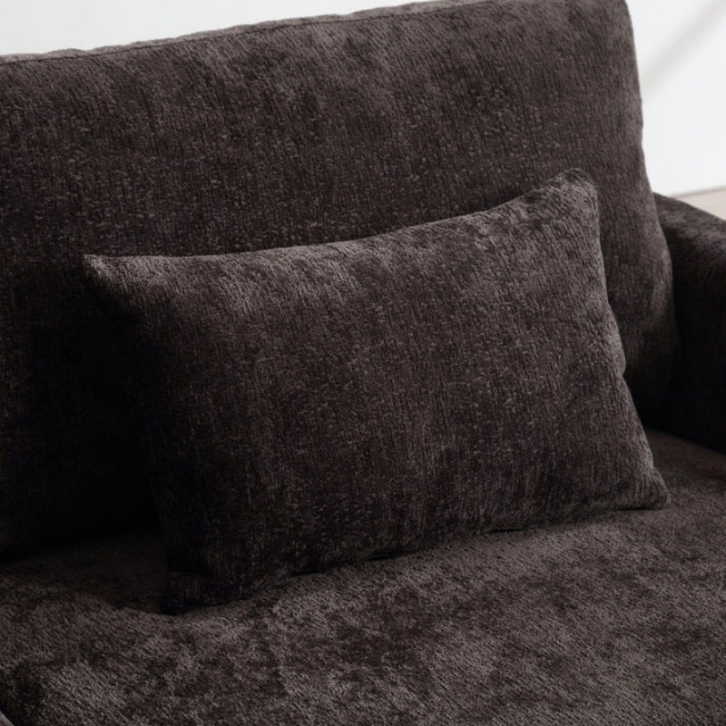 Mid Century Modern Chenille Fabric Loveseat Sofa with Brown Wood Feet, 2-Seat Upholstered Couch for Living Room or Bedroom, Black-海智集-Default-