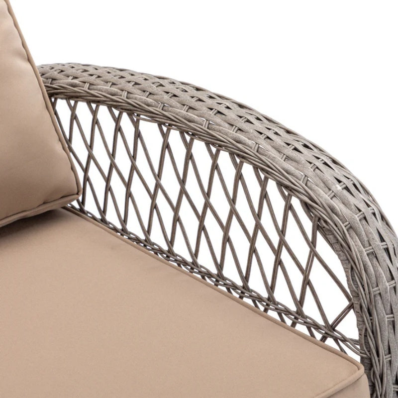 3 Pieces Outdoor Swivel Rocker Patio Chairs, 360 Degree Rocking Patio Conversation Set with Thickened Cushions and Glass Coffee Table for Backyard, Khaki-海智集-Default-
