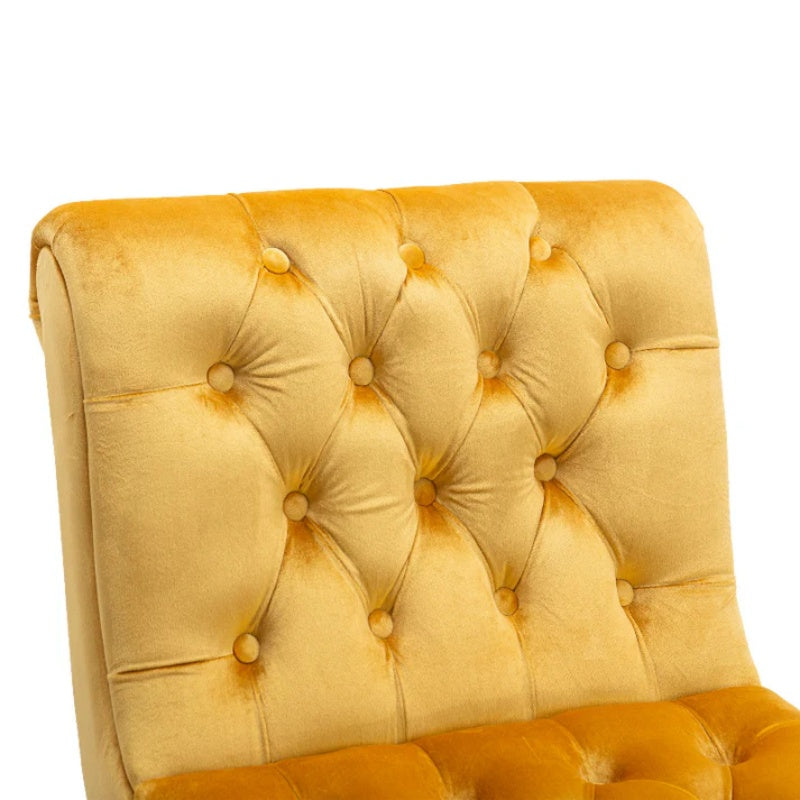 COOLMORE Modern Velvet Armless Accent Living Room Chair / Leisure Chair,Upholstered Fabric Button Comfortable Chair with Wooden Legs for Bedroom, Living Room, Office (Mustard Velvet)-海智集-Default-