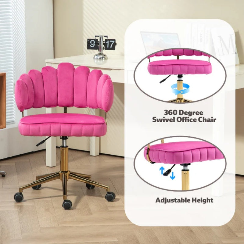 Velvet Home Office Desk Chair, Modern Cute Computer Chair, Wheels Swivel Height Adjustable Task Chair, Rose Red Velvet-海智集-Default-