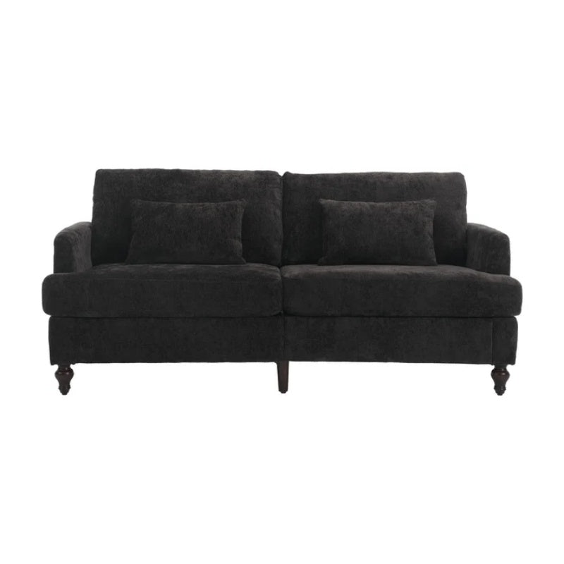 Mid Century Modern Chenille Fabric Loveseat Sofa with Brown Wood Feet, 2-Seat Upholstered Couch for Living Room or Bedroom, Black-海智集-Default-