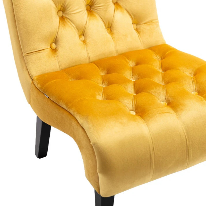 COOLMORE Modern Velvet Armless Accent Living Room Chair / Leisure Chair,Upholstered Fabric Button Comfortable Chair with Wooden Legs for Bedroom, Living Room, Office (Mustard Velvet)-海智集-Default-