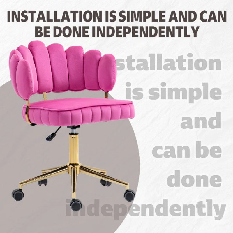 Velvet Home Office Desk Chair, Modern Cute Computer Chair, Wheels Swivel Height Adjustable Task Chair, Rose Red Velvet-海智集-Default-