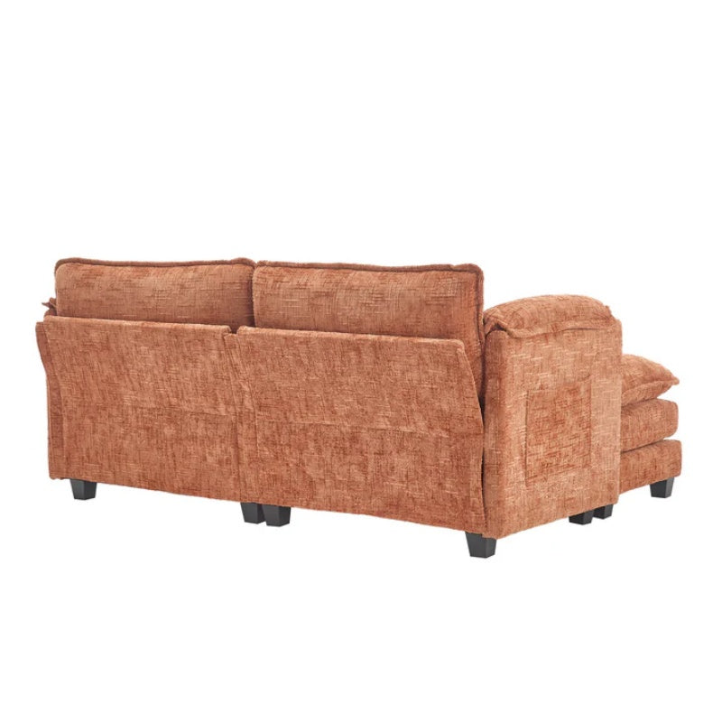 UNITED WE WIN Chenille fabric, solid construction, the overall structure of the sofa is stable, detachable armrests, two foot stools and two-seat sofa with side pockets-海智集-Default-
