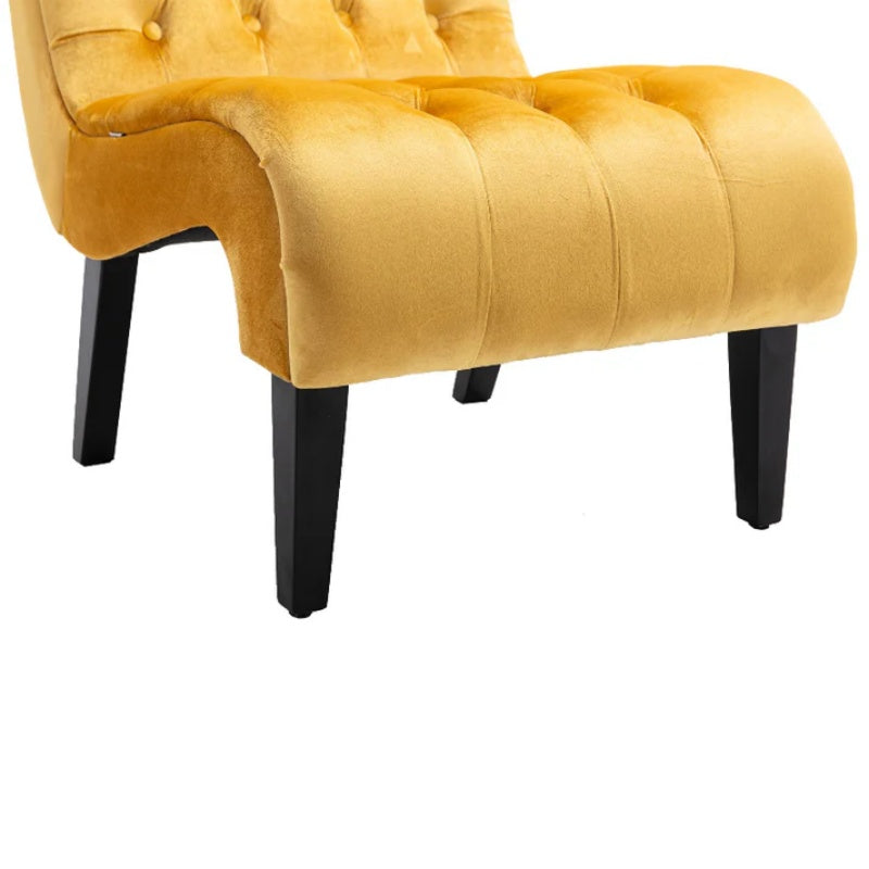 COOLMORE Modern Velvet Armless Accent Living Room Chair / Leisure Chair,Upholstered Fabric Button Comfortable Chair with Wooden Legs for Bedroom, Living Room, Office (Mustard Velvet)-海智集-Default-