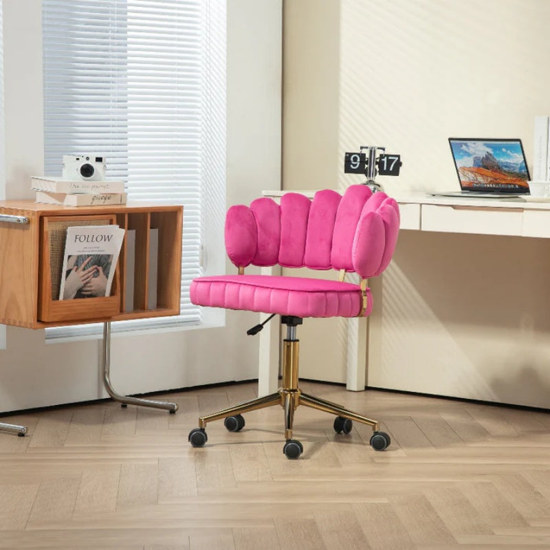 Velvet Home Office Desk Chair, Modern Cute Computer Chair, Wheels Swivel Height Adjustable Task Chair, Rose Red Velvet-海智集-Default-
