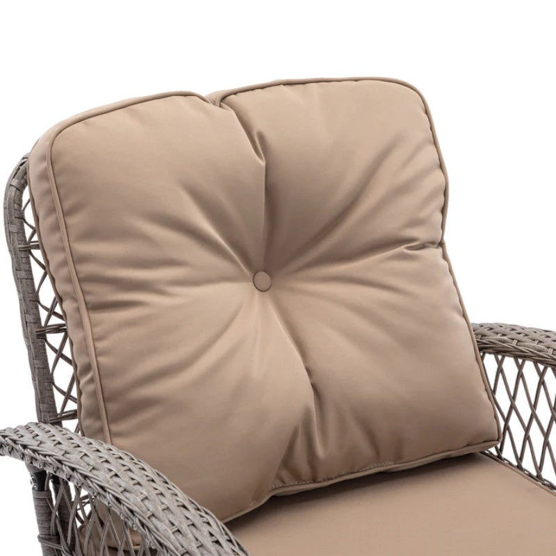 3 Pieces Outdoor Swivel Rocker Patio Chairs, 360 Degree Rocking Patio Conversation Set with Thickened Cushions and Glass Coffee Table for Backyard, Khaki-海智集-Default-