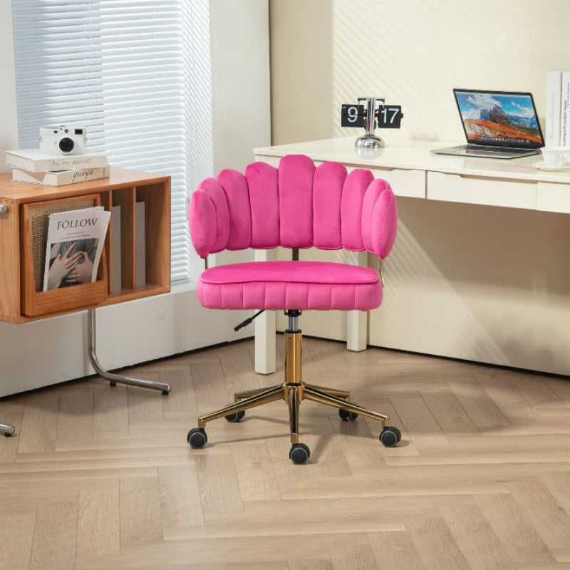 Velvet Home Office Desk Chair, Modern Cute Computer Chair, Wheels Swivel Height Adjustable Task Chair, Rose Red Velvet-海智集-Default-