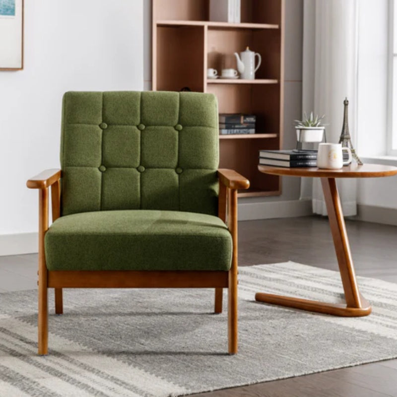 Leisure Chair with Solid Wood Armrest and Feet, Mid-Century Modern Accent chair, for Living Room Bedroom Studio chair-海智集-Default-