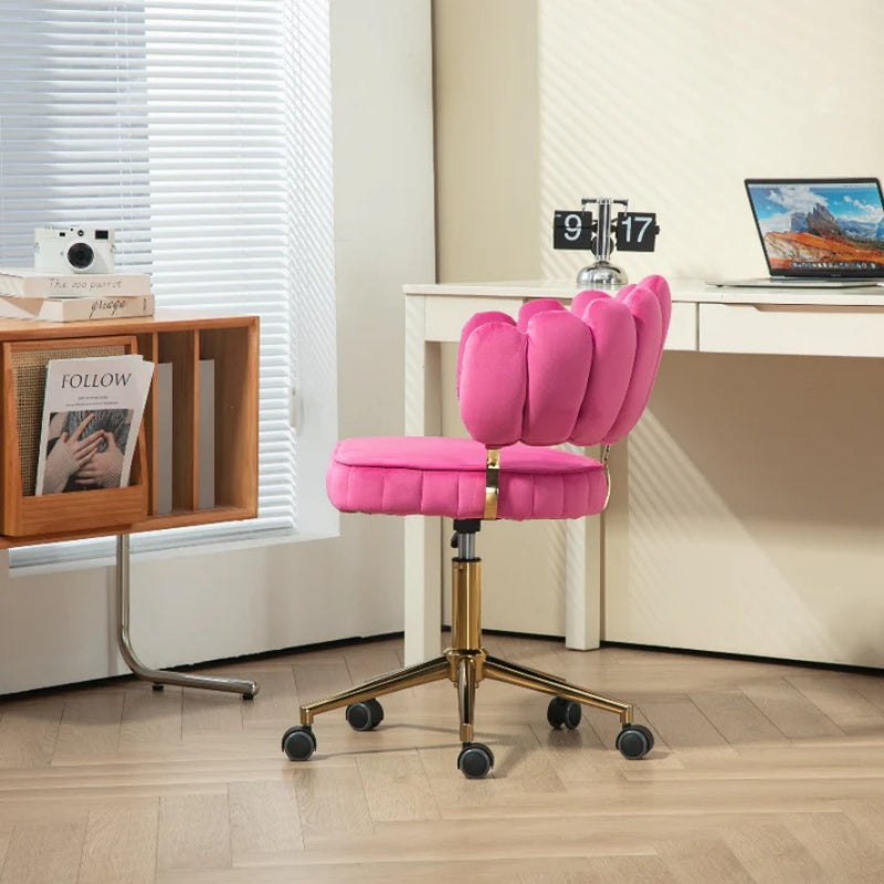 Velvet Home Office Desk Chair, Modern Cute Computer Chair, Wheels Swivel Height Adjustable Task Chair, Rose Red Velvet-海智集-Default-