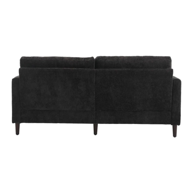Mid Century Modern Chenille Fabric Loveseat Sofa with Brown Wood Feet, 2-Seat Upholstered Couch for Living Room or Bedroom, Black-海智集-Default-