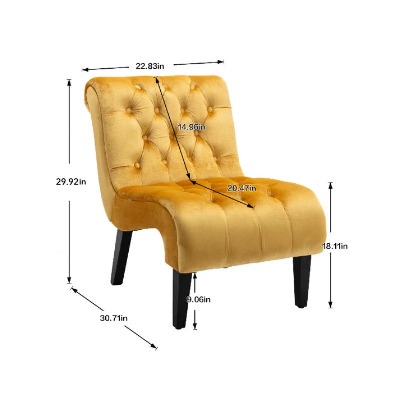 COOLMORE Modern Velvet Armless Accent Living Room Chair / Leisure Chair,Upholstered Fabric Button Comfortable Chair with Wooden Legs for Bedroom, Living Room, Office (Mustard Velvet)-海智集-Default-