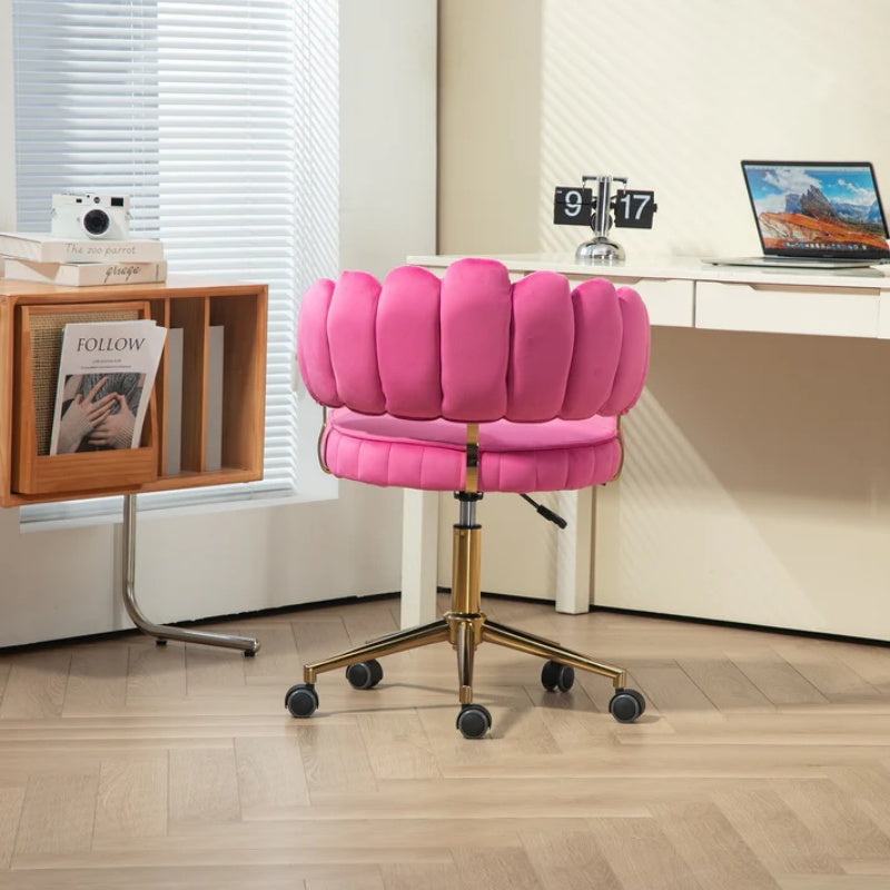 Velvet Home Office Desk Chair, Modern Cute Computer Chair, Wheels Swivel Height Adjustable Task Chair, Rose Red Velvet-海智集-Default-