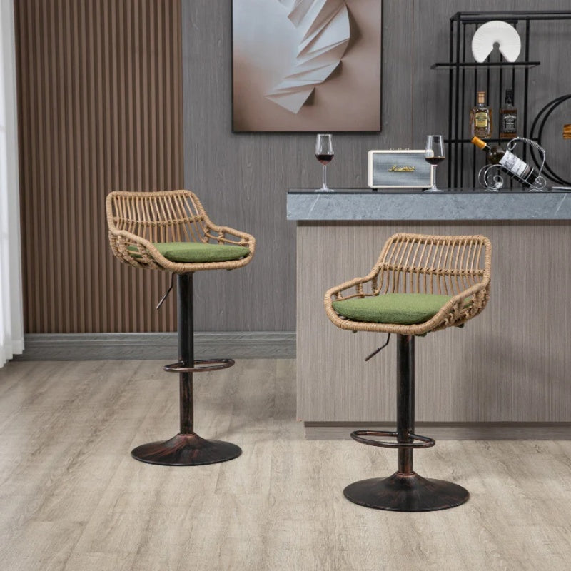 COOLMORE Modern Swivel Bar Stools Set of 2 with Adjustable Height and Footrest in Green Linen-海智集-Default-