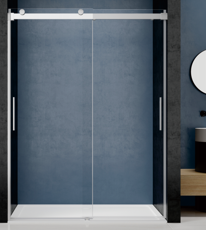 Flat-opening one-line ultra-narrow stainless steel shower enclosure partition, tempered glass bathroom sliding door, custom-made bathroom for bathing-海智集-