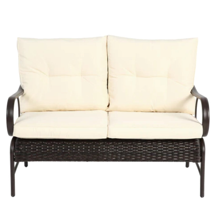 4 Piece Outdoor Patio Furniture Sets, Wicker Conversation Set for Porch Deck, Brown Rattan Sofa Chair with Cushion-海智集-Default-
