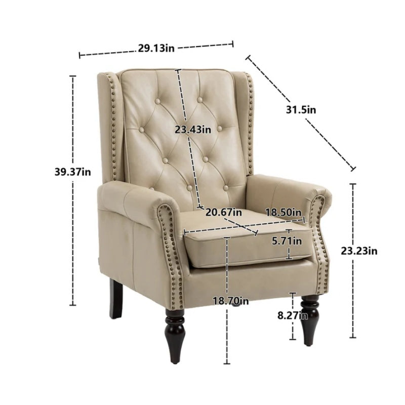 Modern Accent Chair Lounge Chair with Sturdy Wood Legs in Camel PU Leather for Living Room and Bedroom-海智集-Default-