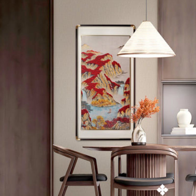 New Chinese Style Embroidered Wall Art - Handmade Silk Painting with Floral/Bird Designs, Framed Oriental Home Decor for Living Room & Bedroom-海智集-