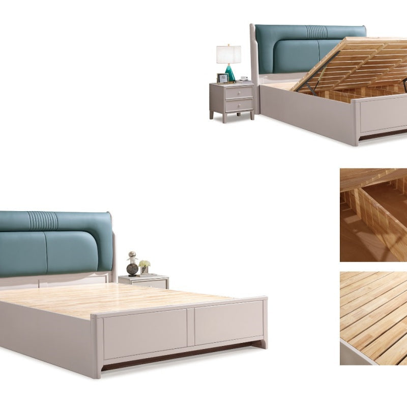 Karan Meishu Series ecological genuine leather bed, modern, simple and high-end solid wood soft package 820#1.8 meters-海智集-