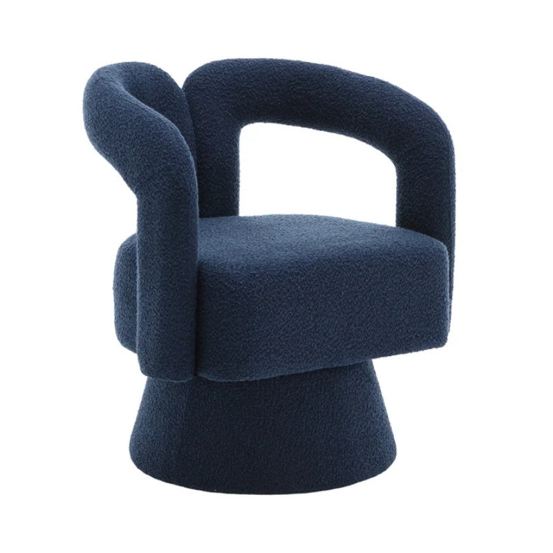 COOLMORE 360 Degree Swivel Cuddle Barrel Accent Chairs, Round Armchairs with Wide Upholstered, Fluffy Fabric Chair for Living Room, Bedroom, Office, Waiting Rooms (Navy Boucle)-海智集-Default-