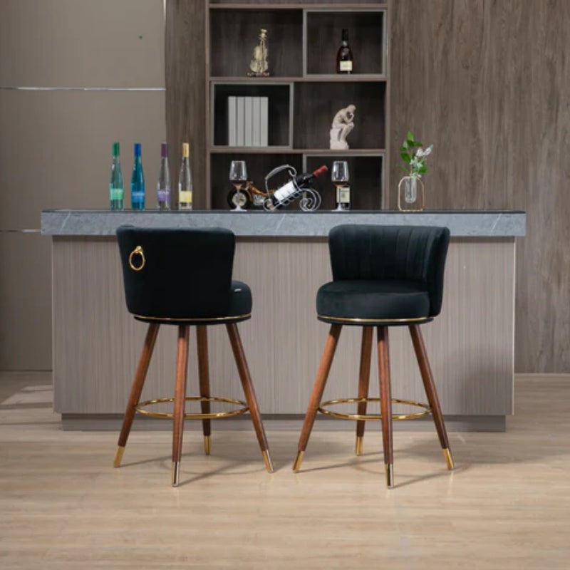 COOLMORE Counter Height Bar Stools Set of 2 for Kitchen Counter Solid Wood Legs with a fixed height of 360 degrees-海智集-Default-