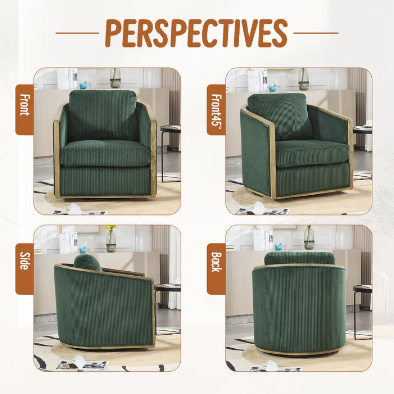 Emerald Corduroy Swivel Barrel Chair, Comfortable Accent Sofa Chair with 360 Degree Swivel for Living Room, Nursery, Hotel, Bedroom, Office-海智集-Default-