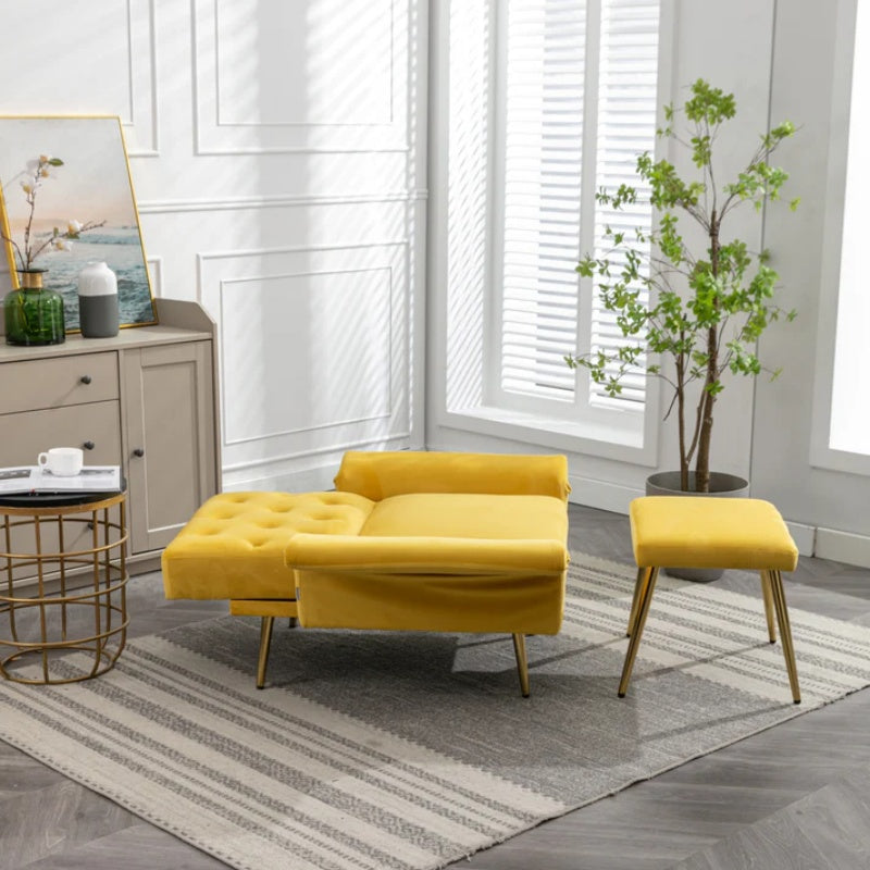 COOLMORE Velvet Accent Chair with Adjustable Armrests and Backrest, Button Tufted Lounge Chair, Single Recliner Armchair with Ottoman-海智集-Default-