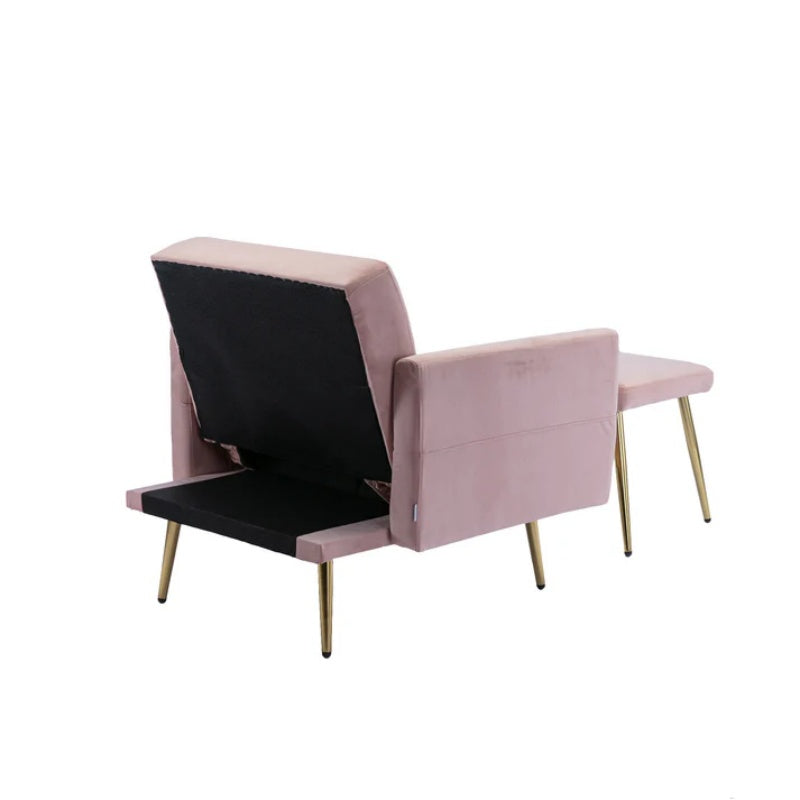 COOLMORE Velvet Accent Chair with Adjustable Armrests and Backrest, Button Tufted Lounge Chair, Single Recliner Armchair with Ottoman-海智集-Default-