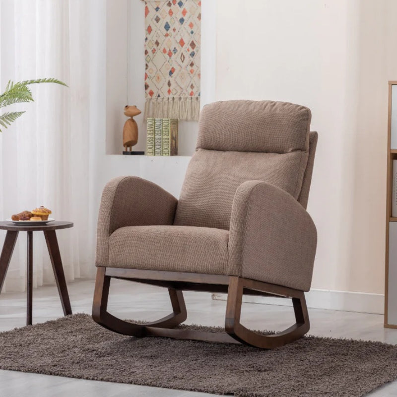 Rocking Chair, Modern Glider Chair, Recliner Armchair with Wood Legs and Side Pocket, Nursery Rocking Accent Chair with High Back for Living Room Bedroom (Camel linen)-海智集-Default-