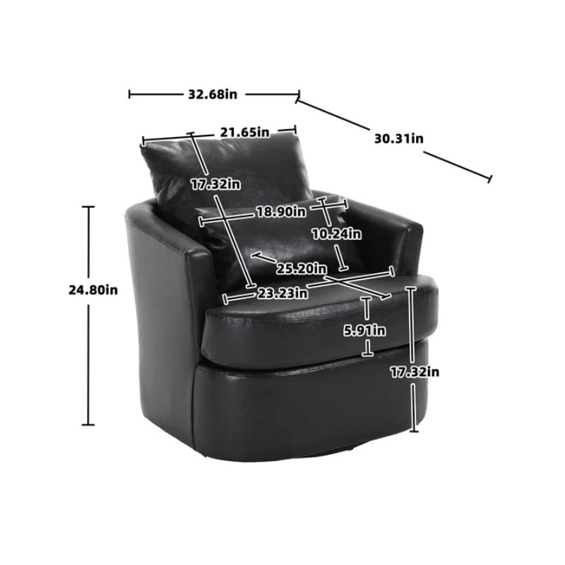 Modern Swivel Barrel Club Chair, Comfy Accent Sofa with 360 Degree Swivel, Black PU Leather, 32.68x30.31x24.80 Inches-海智集-Default-