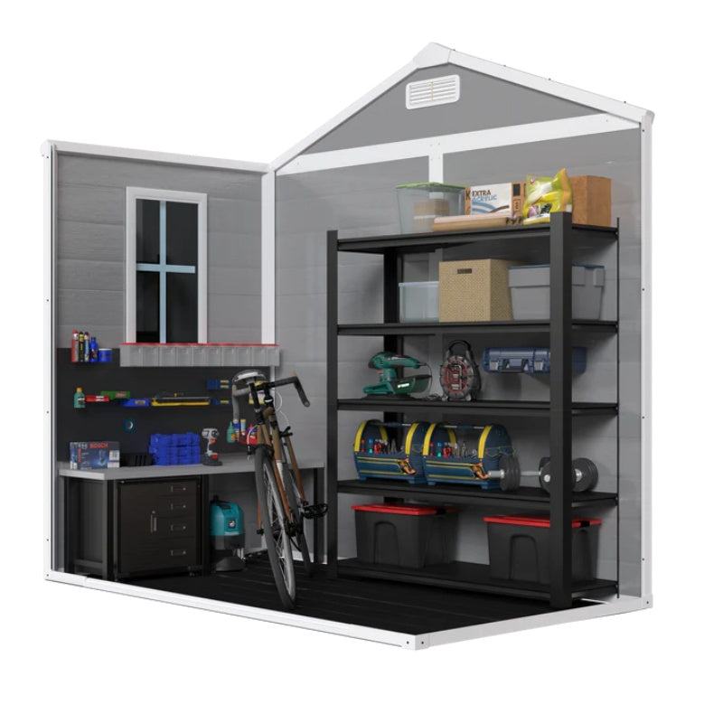 Campcraft 8*10ft resin storage shed, high quality pp material, strong structure, waterproof, rust and UV proof, large storage space, 12mm thick pp board, HD window lighting-海智集-Default-