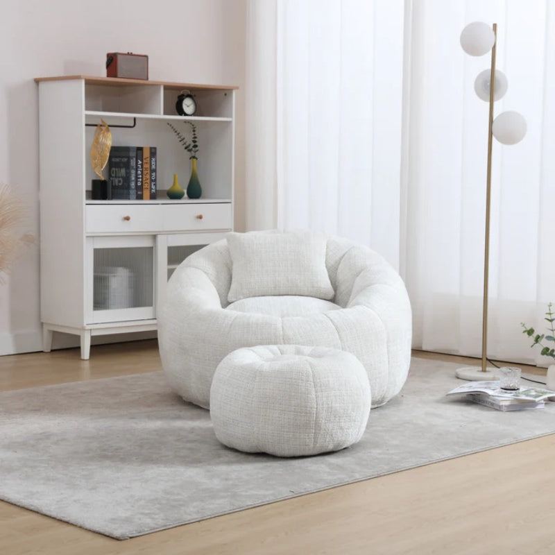 COOLMORE Modern Extra Large Round Bean Bag Chair with Footrest for Living Room, Chenille Fabric Lazy Sofa with Pillow for Adults, Teenagers,Child, Suitable for Bedroom, Dormitory, Study Room-海智集-Default-