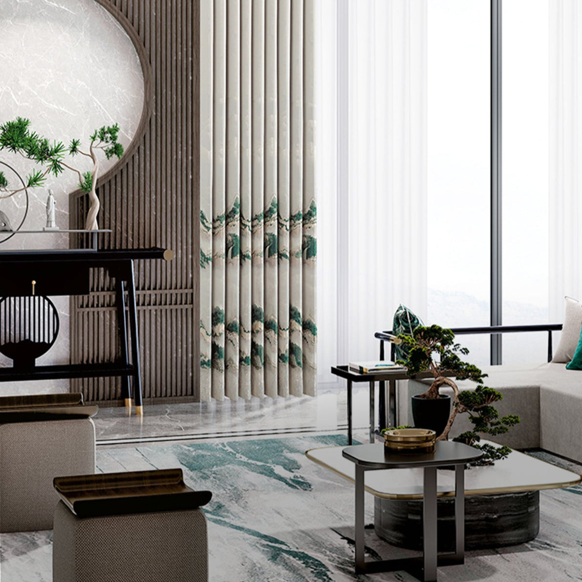 The lush green curtains: They are subtle and enhance the luster of the space without being overly exaggerated-海智集-