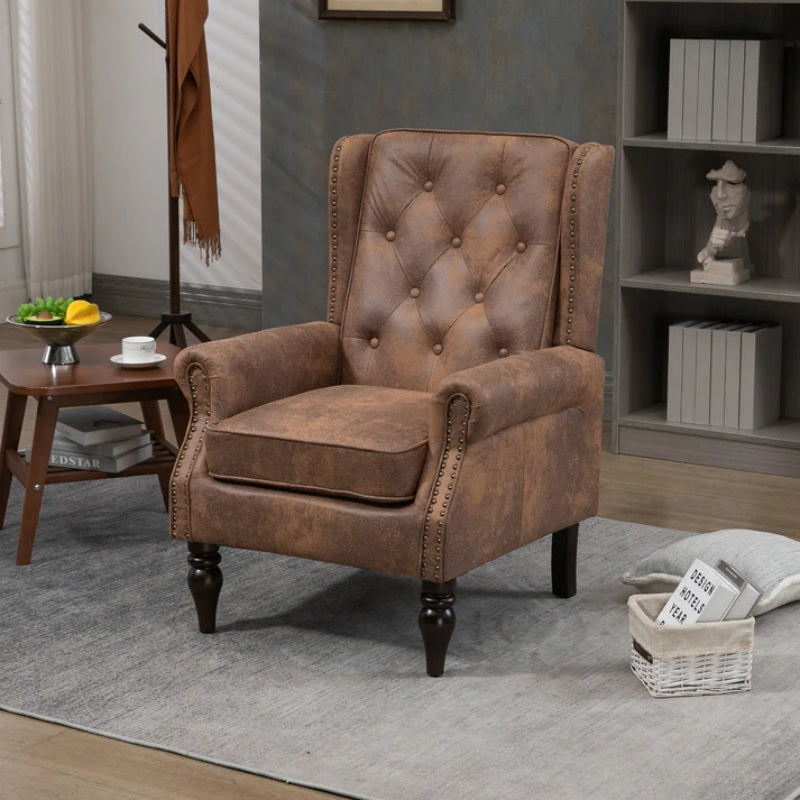 Modern Coffee Wood Frame Armchair with Sturdy Wood Legs and Microsuede Upholstery for Living Room-海智集-Default-
