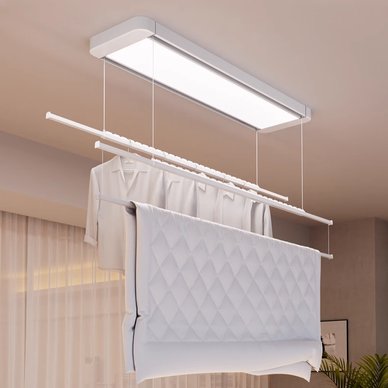 Smart Clothes Dryer -ZS12W-4101X-2XX- 4-Rod Expandable with LED Display, Wireless/Voice Control & Air-Dry, Ceiling Mounted for Home-海智集-