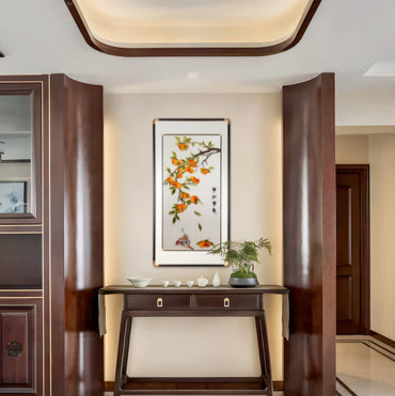 Calligraphy Embroidered Wall Art - New Chinese Style Silk Thread Work with Black Frame-海智集-