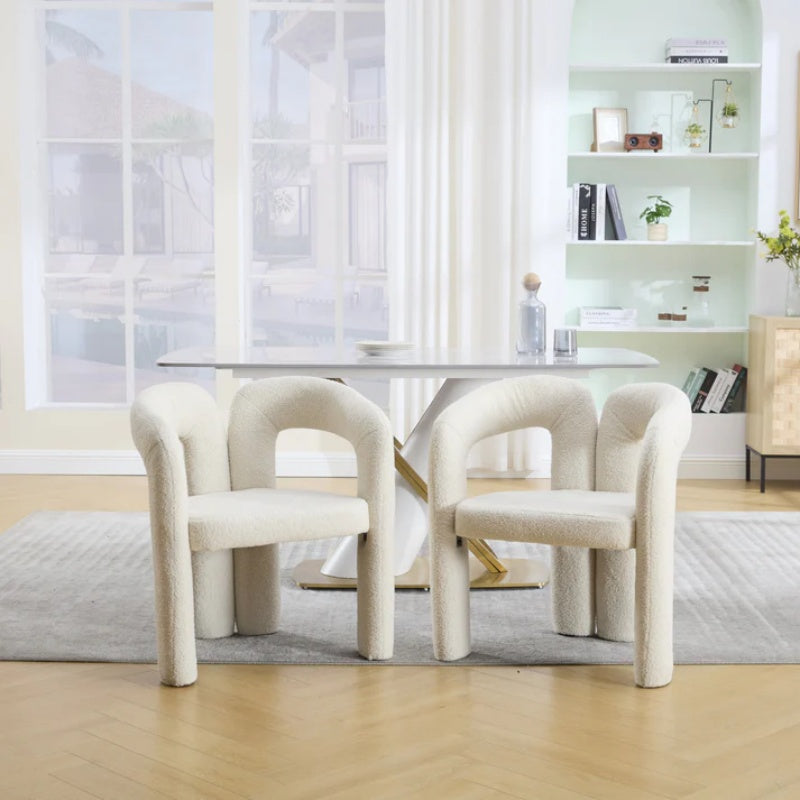 COOLMORE Contemporary Designed Velvet Fabric Upholstered Accent/Dining Chair Beige Teddy Armchair Set of 2-海智集-Default-