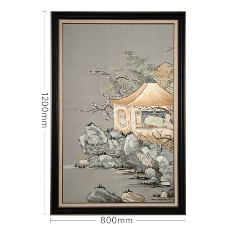 Decorative Art - Living Room & Bedroom Decor - Faux Silk Fabric with Suzhou EmbroideryMountain-Water Serenity Pavilion-海智集-