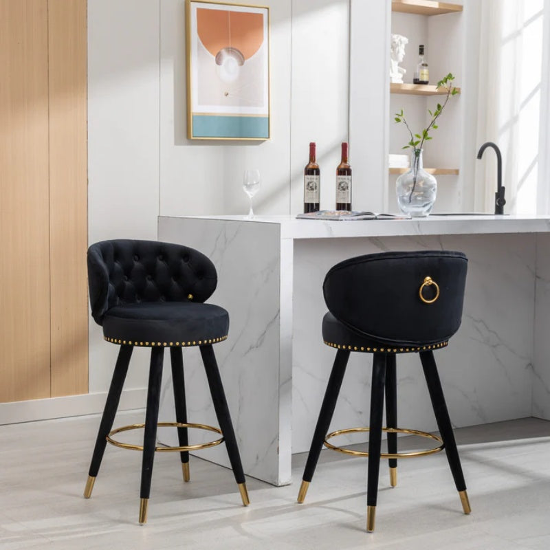 COOLMORE Counter Height Bar Stools Set of 2 for Kitchen Counter Solid Wood Legs with a fixed height of 360 degrees-海智集-Default-