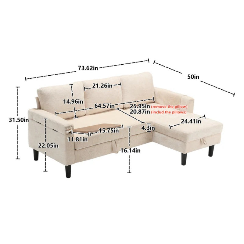 UNITED Sectional Sofa Reversible Sectional Sleeper Sectional Sofa with Storage Chaise-海智集-Default-