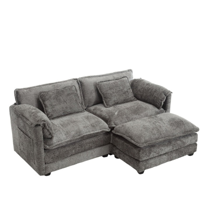 UNITED WE WIN Chenille fabric, removable armrests with side pockets, high density sponge filling, oversized double sofa with footstool-海智集-Default-