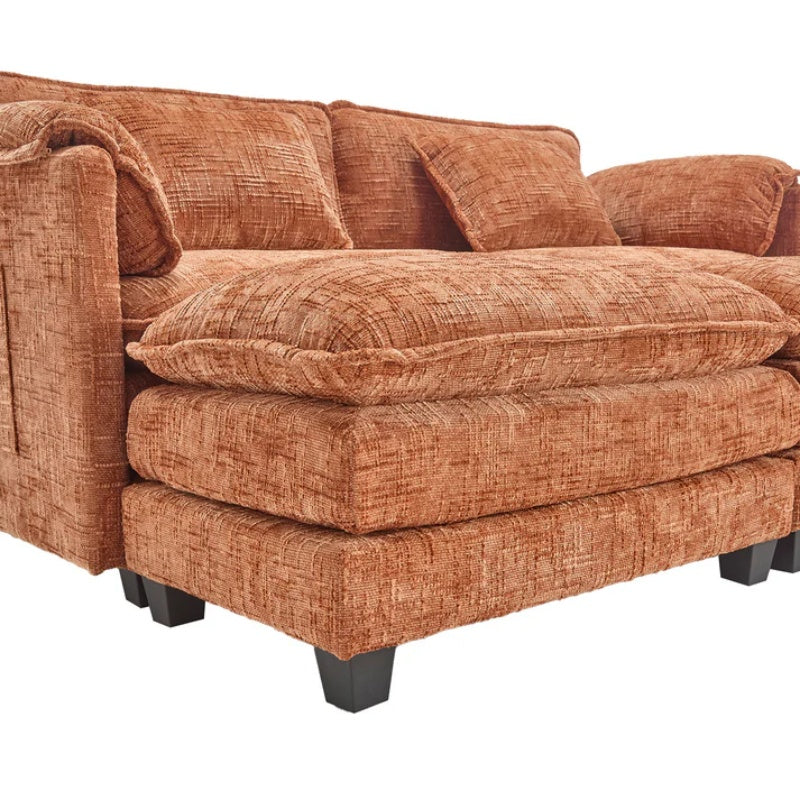 UNITED WE WIN Chenille fabric, solid construction, the overall structure of the sofa is stable, detachable armrests, two foot stools and two-seat sofa with side pockets-海智集-Default-