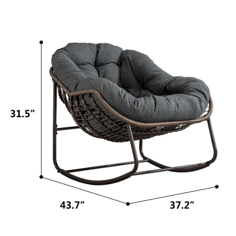 Outdoor Rattan Rocking Chair,Padded Cushion Rocker Recliner Chair Outdoor for Front Porch, Living Room, Patio, Garden, Grey-海智集-Default-